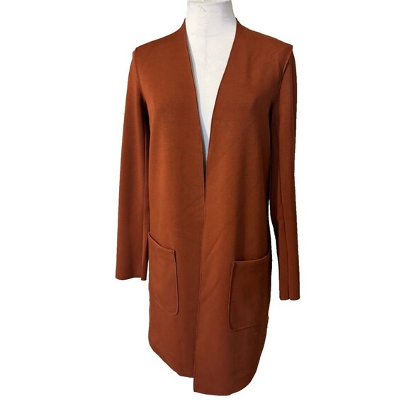 Carolina Belle Montreal Rust Orange Brown Long Cardigan Duster Jacket XS NEW - Picture 1 of 12